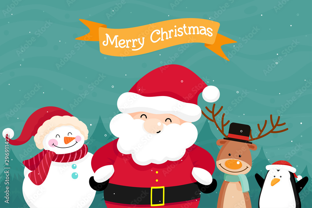 Christmas Greeting Card with Christmas Santa Claus ,Snowman and reindeer. Vector illustration Christmas Greeting Card with Christmas Santa Claus ,Snowman and reindeer. Vector illustration