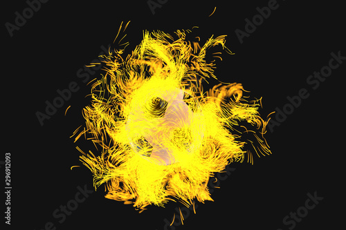 Burning football with dark background, 3d rendering. photo