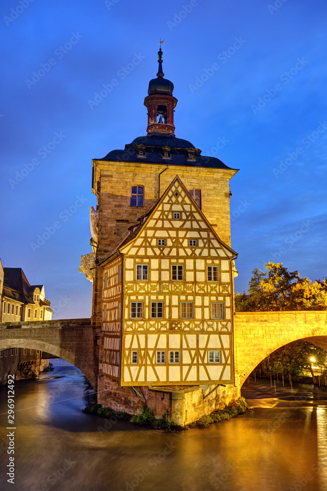 Fototapeta premium The Old Town Hall of Bamberg in Germany at night