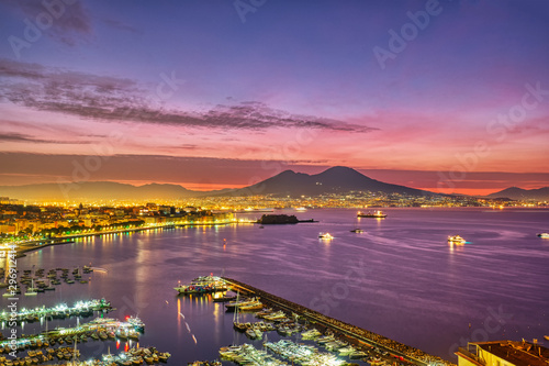 Dramatic sunrise in Naples with Mount Vesuvius in the back