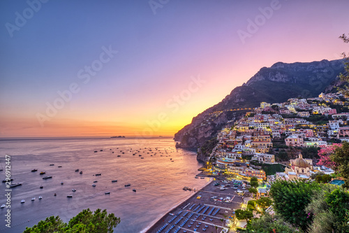 Positano on the italian Amalfi coast after sunset