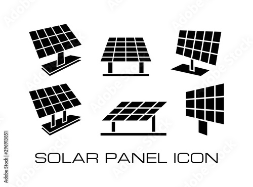 Set of Solar Panel Icon in Black Style. Consist of Six Icon Image Isolated on White Background. Vector Illustration.