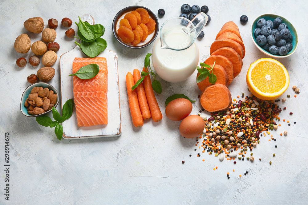 Food for eyes health. Foods that contain vitamins, nutrients, minerals and antioxidants. Food for eyes health. Foods that contain vitamins, nutrients, minerals and antioxidants.