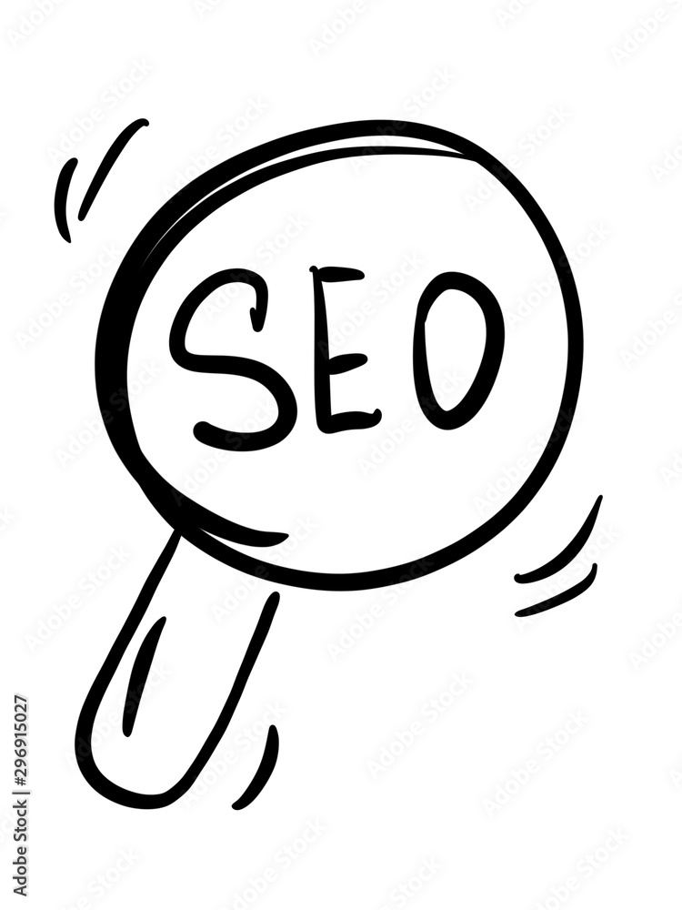 The magnifying glass with the words SEO. Marketing. Hand-drawn The magnifying glass with the words SEO. Marketing. Hand-drawn