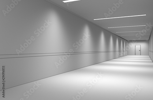 long corridor with doors  interior visualization  3D illustration