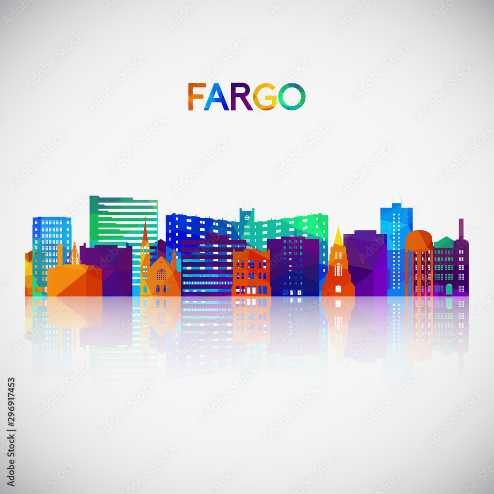 Fargo skyline silhouette in colorful geometric style. Symbol for your design. Vector illustration.