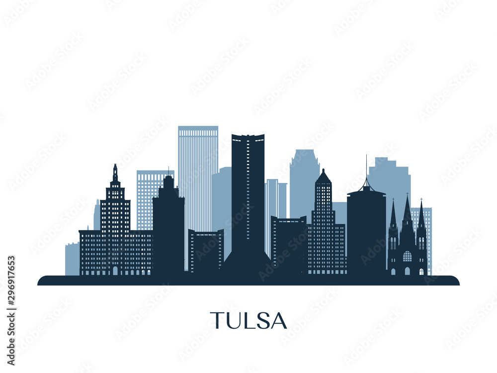 Tulsa skyline, monochrome silhouette. Vector illustration.