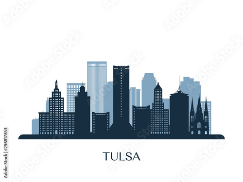 Tulsa skyline, monochrome silhouette. Vector illustration.