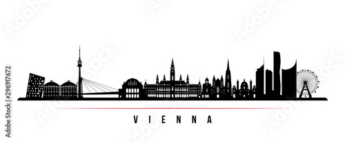 Vienna skyline horizontal banner. Black and white silhouette of Vienna, Austria. Vector template for your design.