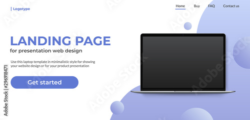 Laptop template on landing page. Website concept for show web design, presentation on realistic laptop device.