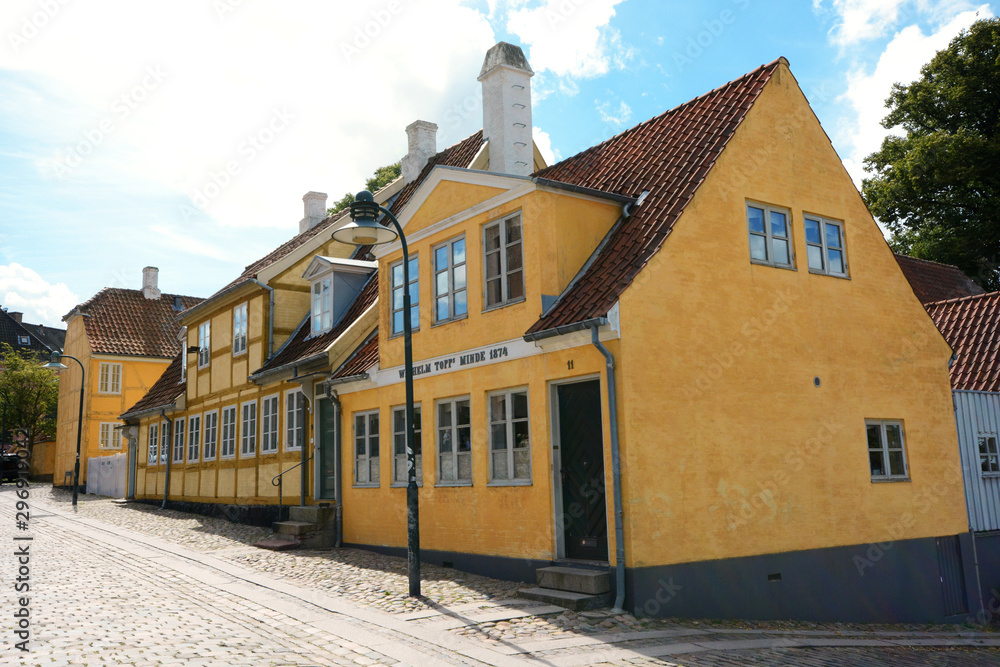 Typical old houses in downtown Roskilde, Denmark, next to the cathedral