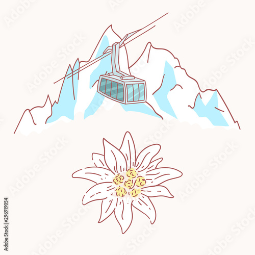 edelweiss mountains gondola flower symbol alpinism alps germany logo set