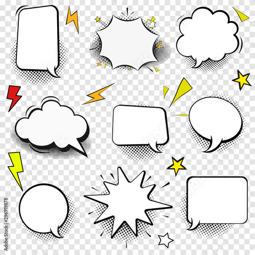 Speech bubble thin line icon set Outline web sign of comic tell. Pop art, comics, chat linear customer dialog icons empty template, clean label Simple speech bubble symbol isolated vector Illustration