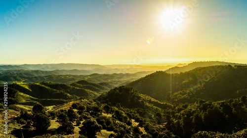 Amanecer en los bosque de pinos en las montañas de Sierra Morena, Cordoba