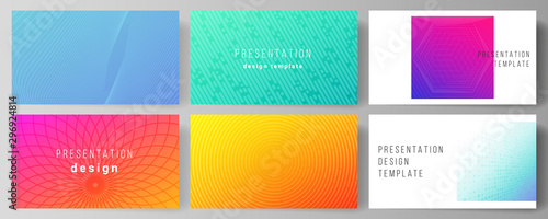 The minimalistic abstract vector illustration of the editable layout of the presentation slides design business templates. Abstract geometric pattern with colorful gradient business background.