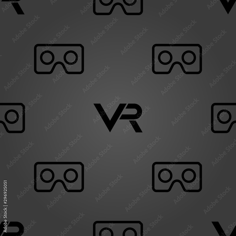 Seamless vector dark pattern with VR logos. Virtual black reality logos Seamless vector dark pattern with VR logos. Virtual black reality logos