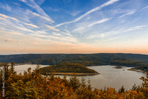 panoramic view of the Rursee in autumn  Germany