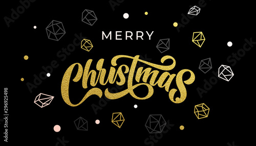 Vector christmas winter pattern of winter golden and silver crystal glittering ornaments. Merry Christmas calligraphy with decoration background for greeting card