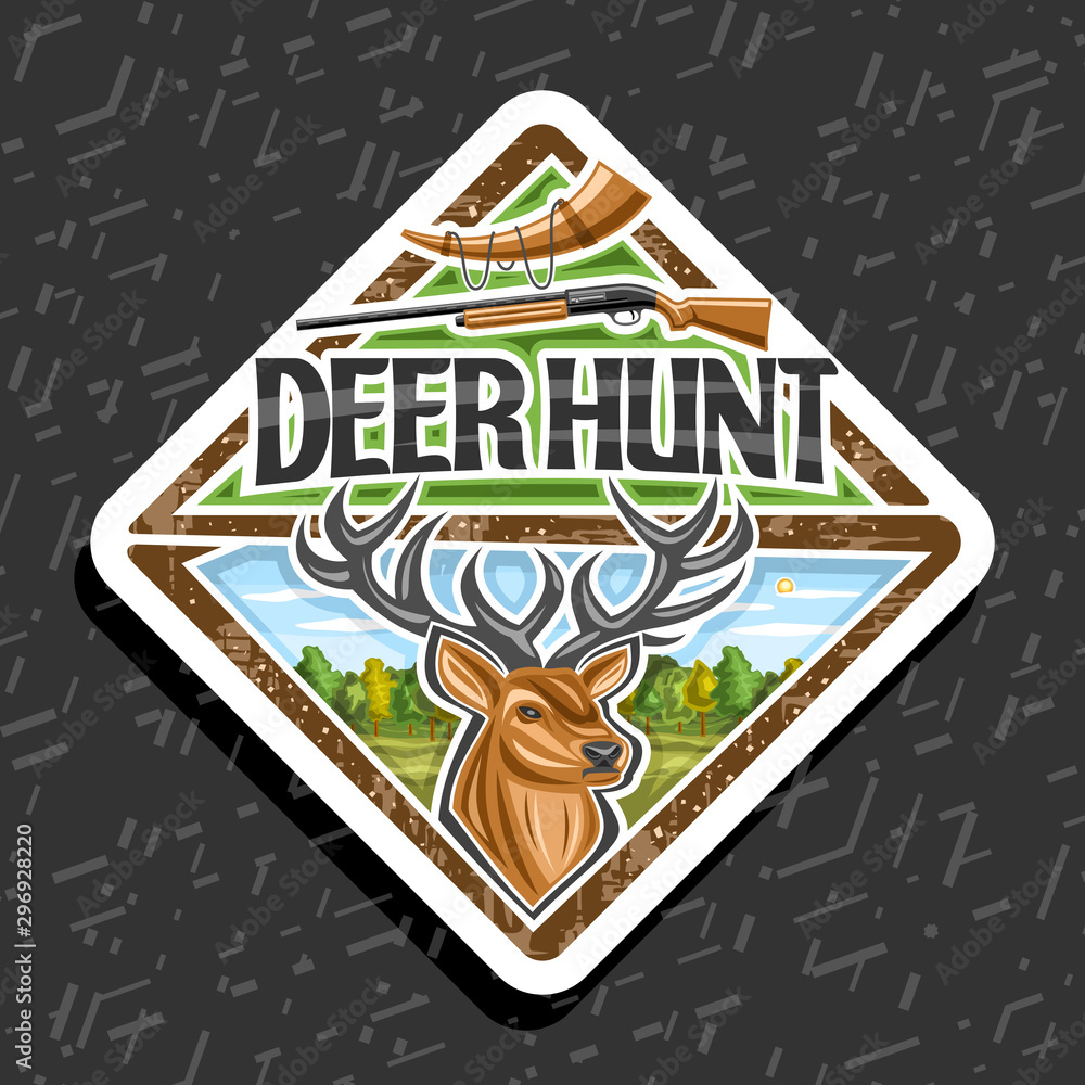 Vector logo for Deer Hunt, decorative rhomb tag with illustration of