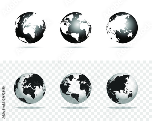 world map globe with transparency vector design collection set
