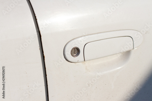 car  central locking  circle  closeup  construction  dirty  door  driver s door  hole  key  keyhole  lock  metal  object  steel  transport  trunk
