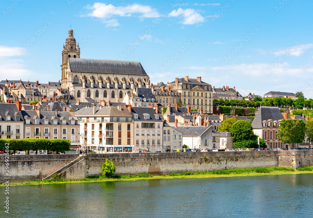 Cityscape of Blois (town in Loire valley) with Cathedral of St. Louis, France