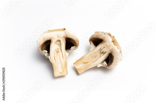 Champignon mushroom cutaway on a white background isolate