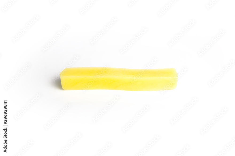 Unfinished raw french fries on a white background isolate Unfinished raw french fries on a white background isolate