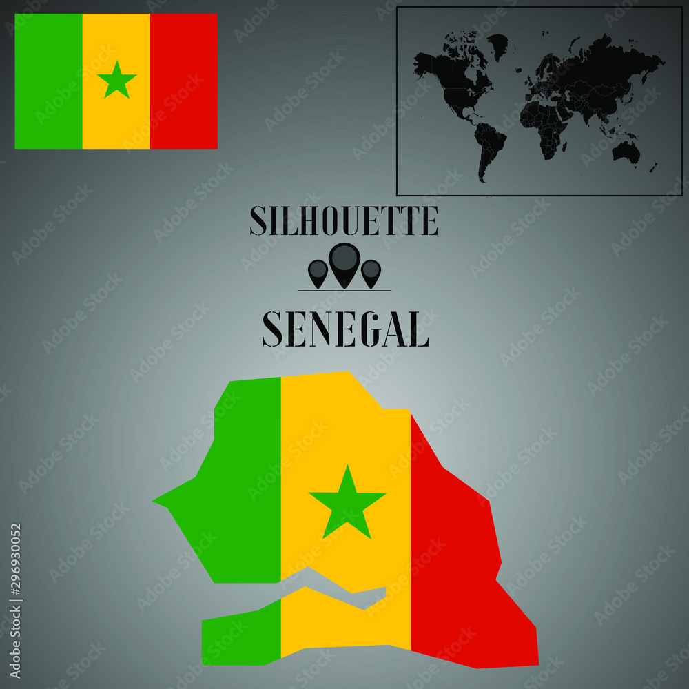 Senegal flag and world map background