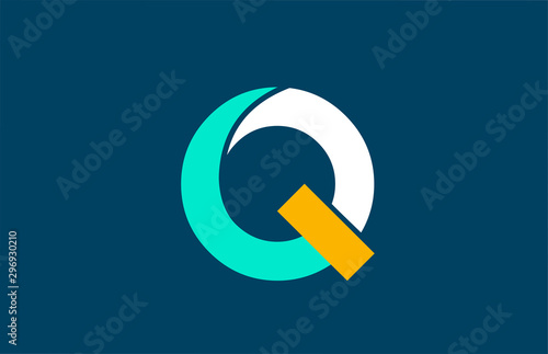 blue white yellow green Q letter logo alphabet for company icon design photo