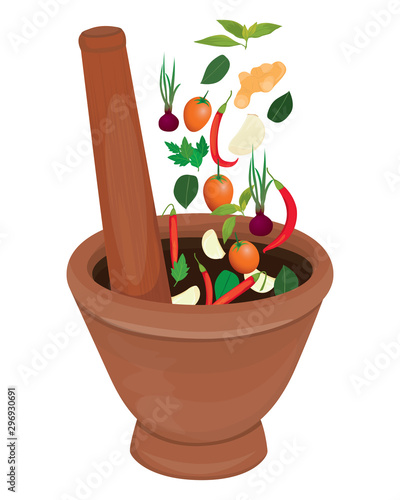 mortar with spices vector design