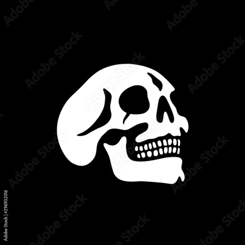 White skull black background