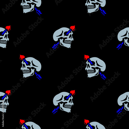 Skull Valentine's day arrow black background