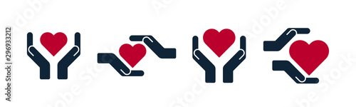 Hands and palms with heart shapes icons