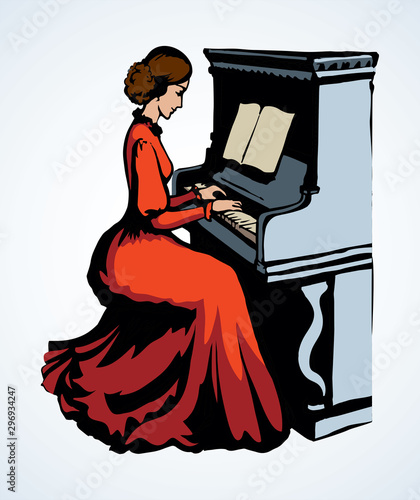 The girl plays the piano. Vector drawing