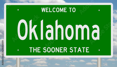 Rendering of a green 3d highway sign for Oklahoma photo