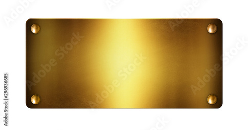 Gold Metal plate with rivets on white background