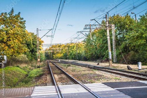 Bild auf Leinwand Train tracks. Train transport infrastructure.