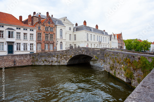 Small stone bridge across Langerei Canal, Brugge, Bruges, Belgium