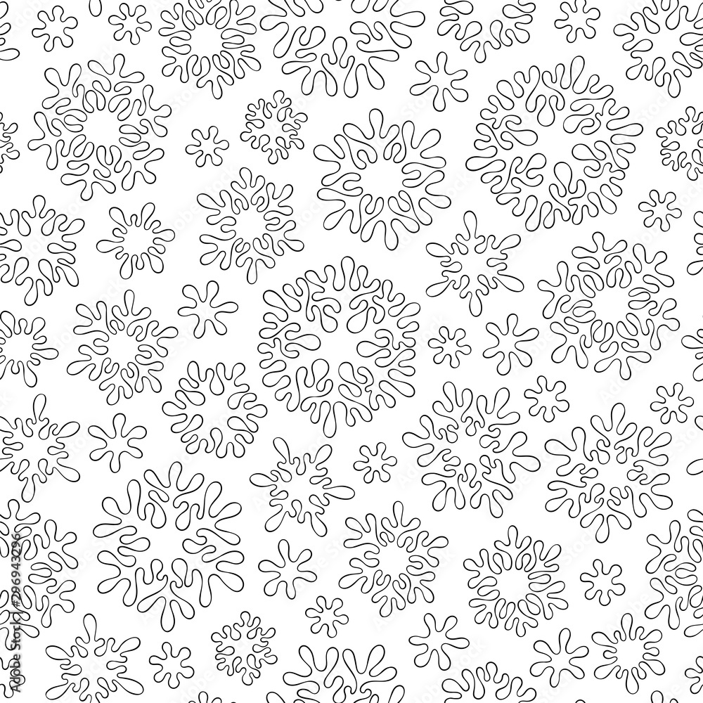 Abstract hand drawn outline seamless pattern with snowflakes