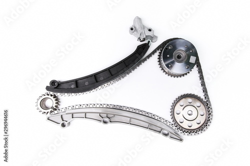 Quadro em tela timing chain and gear kit on white background with copy space