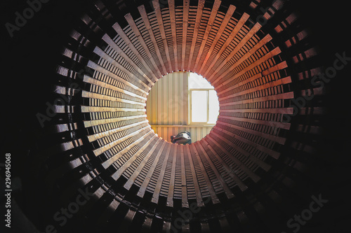 Stator generators of a big electric motor in the coal fired power plant with copy space for text.