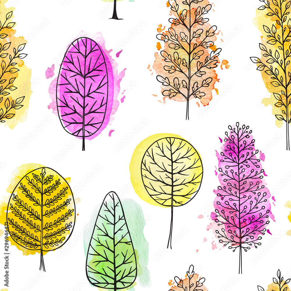 Obraz Autumn seamless pattern with watercolor trees
