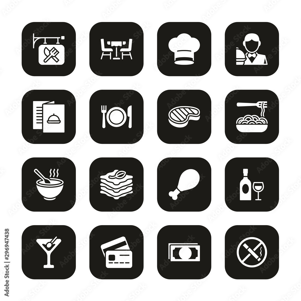Restaurant Icons White On Black Set Restaurant Icons White On Black Set