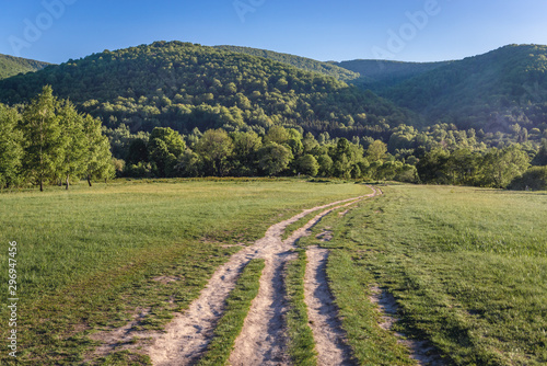 Country road in Wolosate, small settlement in Bieszczady National Park, Subcarpathian Voivodeship of Poland