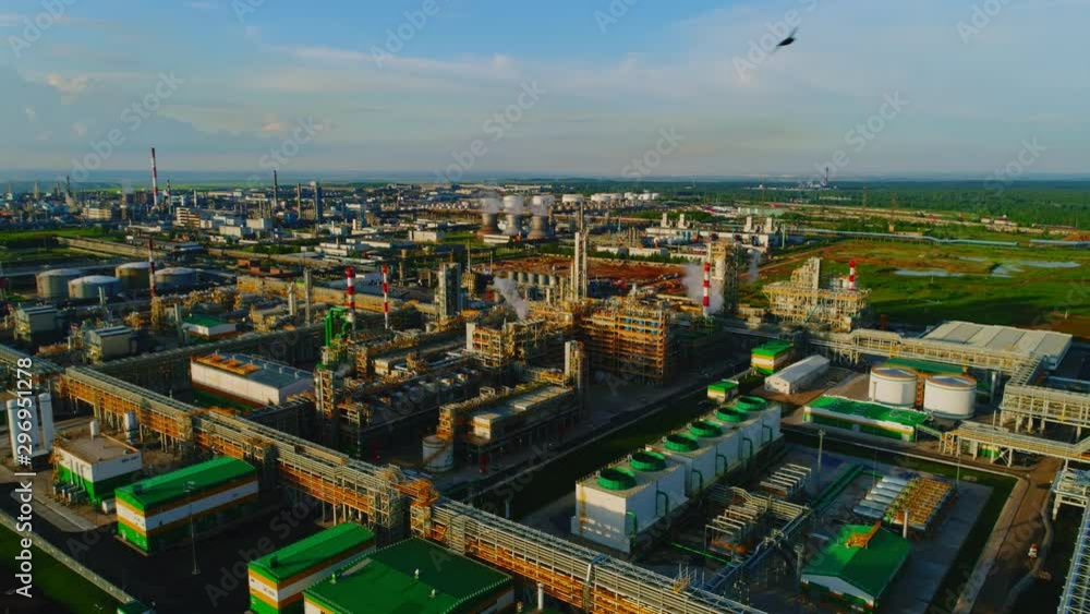area of gas and oil refinery complex in morning upper view area of gas and oil refinery complex in morning upper view