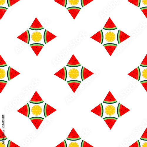  seamless pattern watermelon and orange. wallpaper ornament of fruit motifs, with a white background.