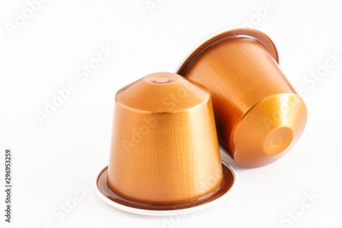 Italian coffee espresso capsules or coffee pods on white isolated background