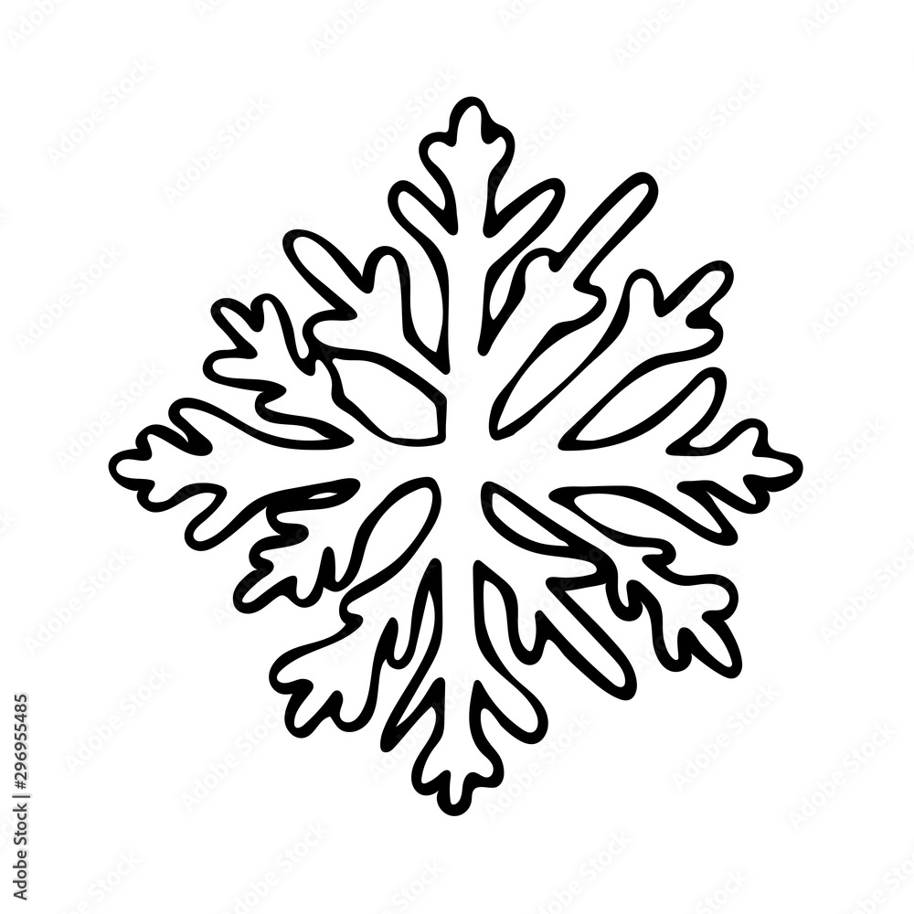 Vector hand drawn outline illustration of snowflake. Black contour doodle in line art style. Winter, New Year and Christmas symbol. Coloring book design element. Poster or greeting card template Vector hand drawn outline illustration of snowflake. Black contour doodle in line art style. Winter, New Year and Christmas symbol. Coloring book design element. Poster or greeting card template