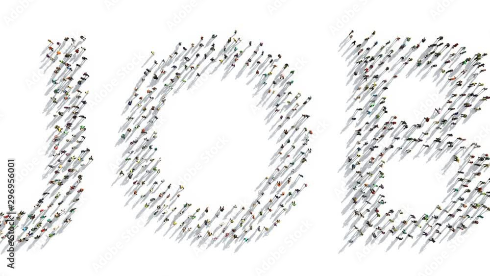 The word job is gathering from a crowd of people on a white background. Animation has an alpha channel The word job is gathering from a crowd of people on a white background. Animation has an alpha channel